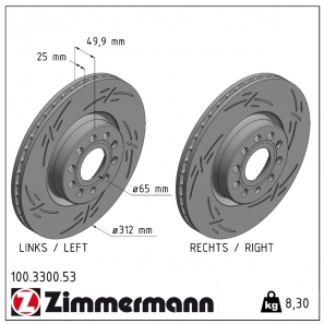 Disque de frein sport rainuré Black:Z Zimmermann - 100.3300.53