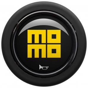 Bouton de klaxon MOMO Glossy Nero Yellow Heritage logo